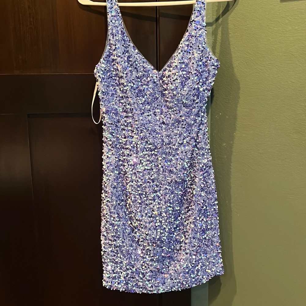 Sequin light blue homecoming dress